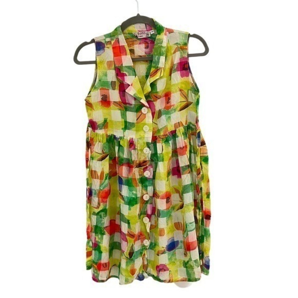 Ci Sono Vintage Multicolor Check Floral Boho Dress S - Picture 3 of 8